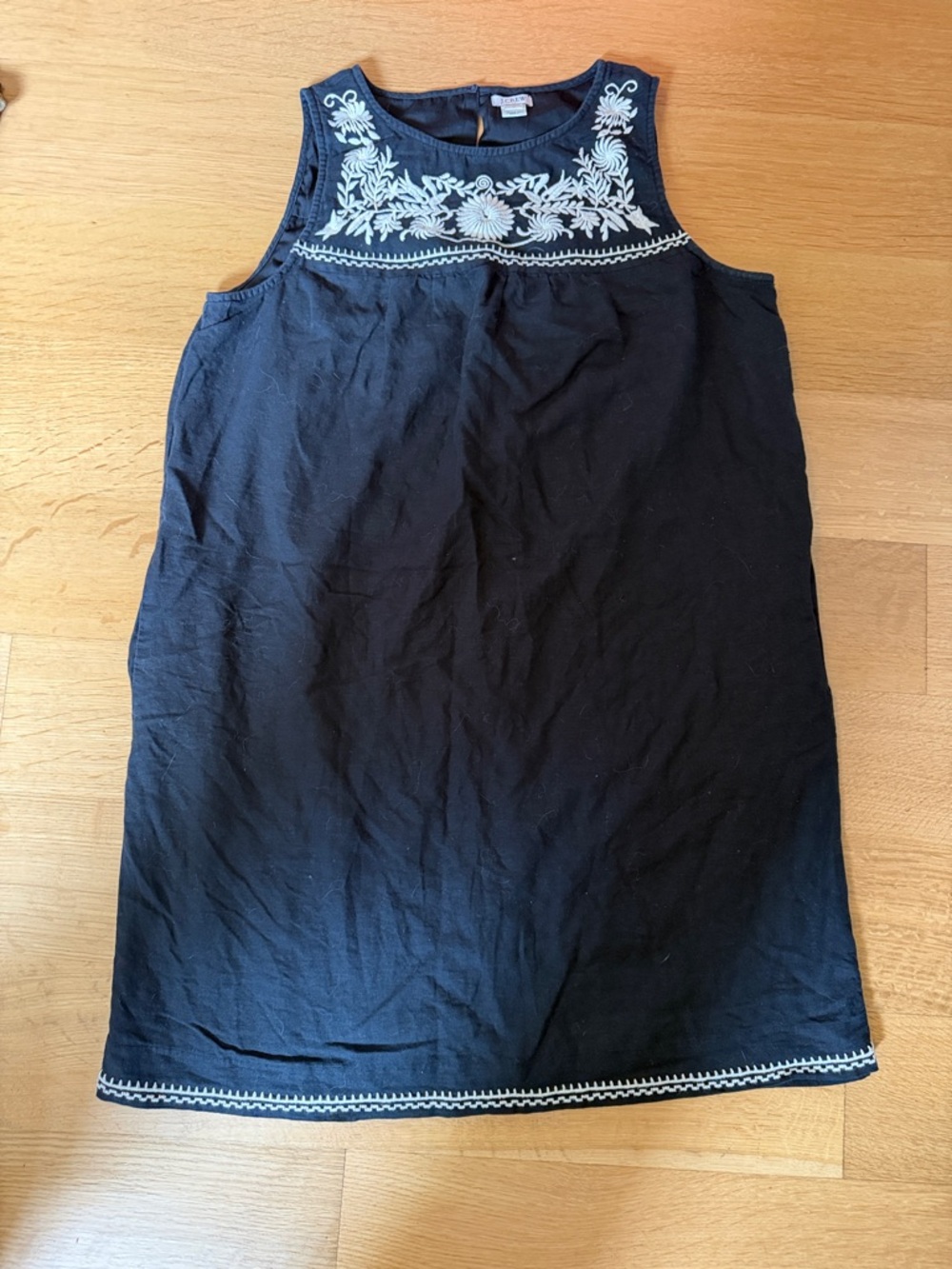 J. Crew Black Midi Dress with White Embroidery